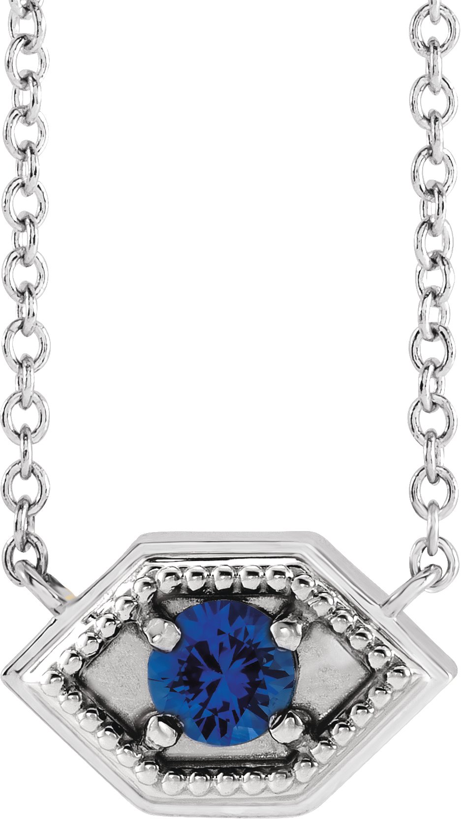 14K White Natural Blue Sapphire Geometric 16" Necklace