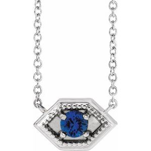 14K White Natural Blue Sapphire Geometric 16" Necklace