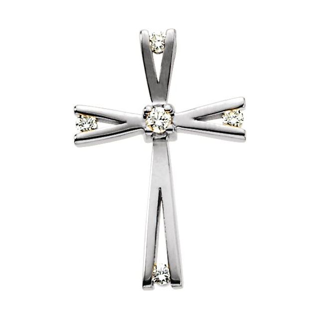 14K White .07 CTW Natural Diamond Cross Pendant 