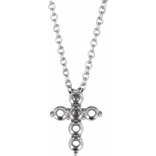 14K White 2.2 mm Round Accented Cross 16-18 Necklace Mounting