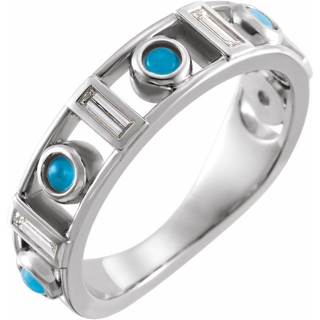 Platinum Natural Turquoise & 1/4 CTW Natural Diamond Bezel-Set ring