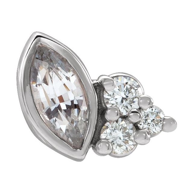 14K White Natural White Sapphire & .03 CTW Natural Diamond Left Earring