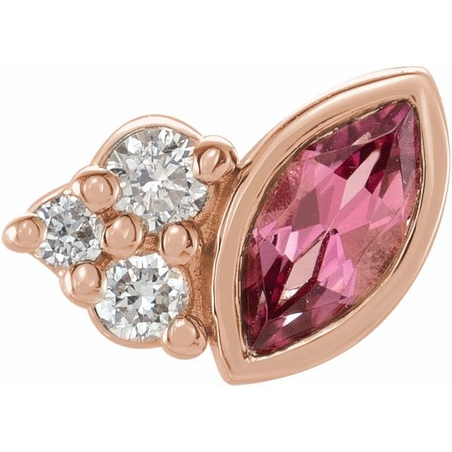 14K Rose Natural Pink Tourmaline & .03 CTW Natural Diamond Right Earring