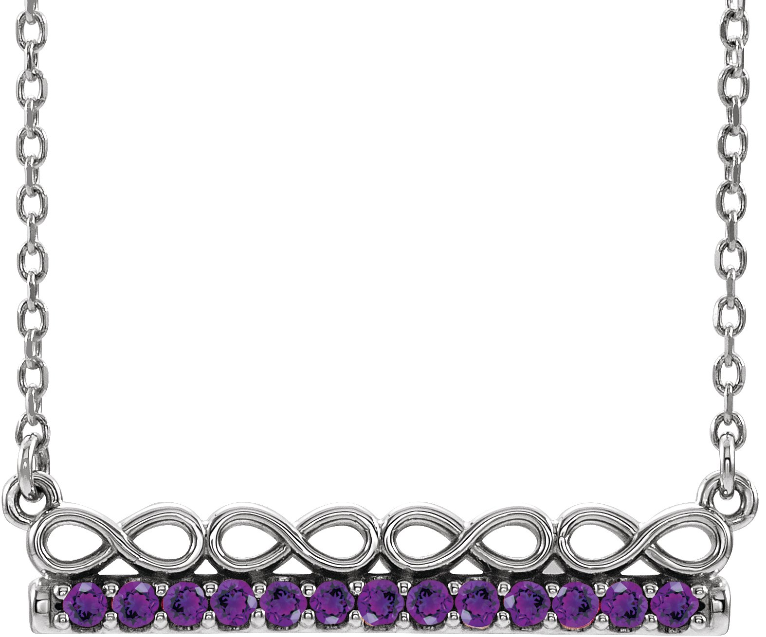 14K White Amethyst Infinity-Inspired Bar 16" Necklace       