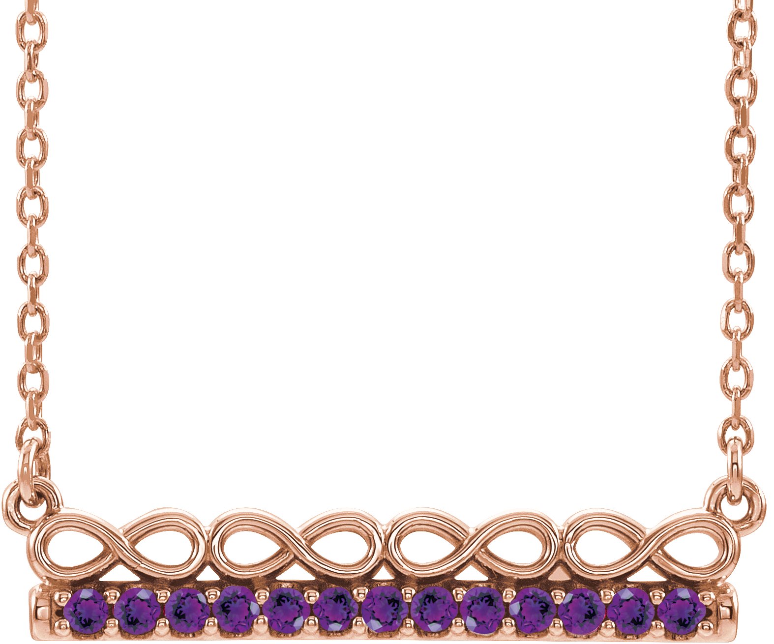 14K Rose Amethyst Infinity Inspired Bar 16 inch Necklace Ref. 14800942