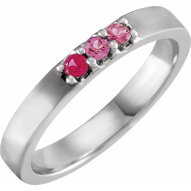 14K White Natural Pink Multi-Gemstone Midi Ring