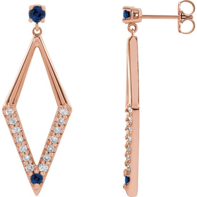 14K Rose Natural Blue Sapphire & 3/8 CTW Natural Diamond Geometric Earrings