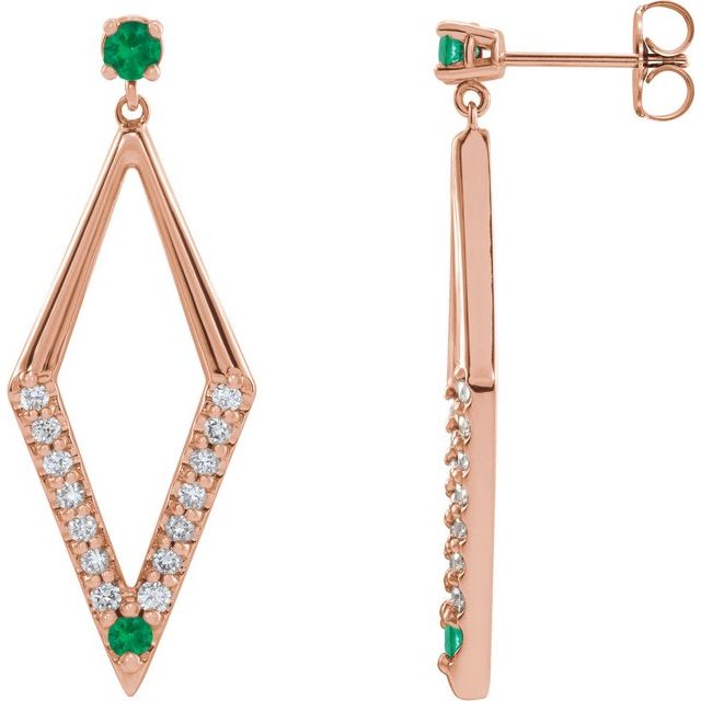 14K Rose Natural Emerald & 3/8 CTW Natural Diamond Geometric Earrings