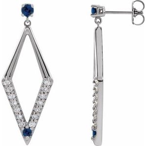 14K White Natural Blue Sapphire & 1/2 CTW Natural Diamond Geometric Earrings