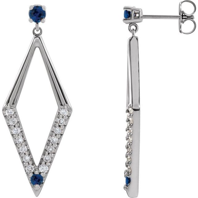 Sterling Silver Natural Blue Sapphire & 3/8 CTW Natural Diamond Geometric Earrings