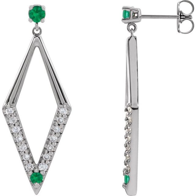 Sterling Silver Natural Emerald & 3/8 CTW Natural Diamond Geometric Earrings