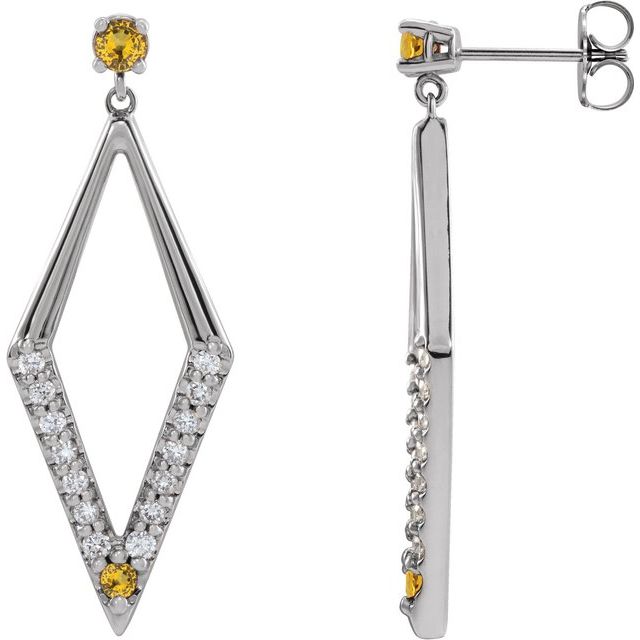 Platinum Natural Yellow Sapphire & 3/8 CTW Natural Diamond Geometric Earrings