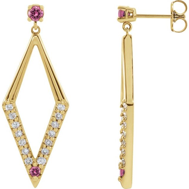 14K Yellow Natural Pink Sapphire & 3/8 CTW Natural Diamond Geometric Earrings