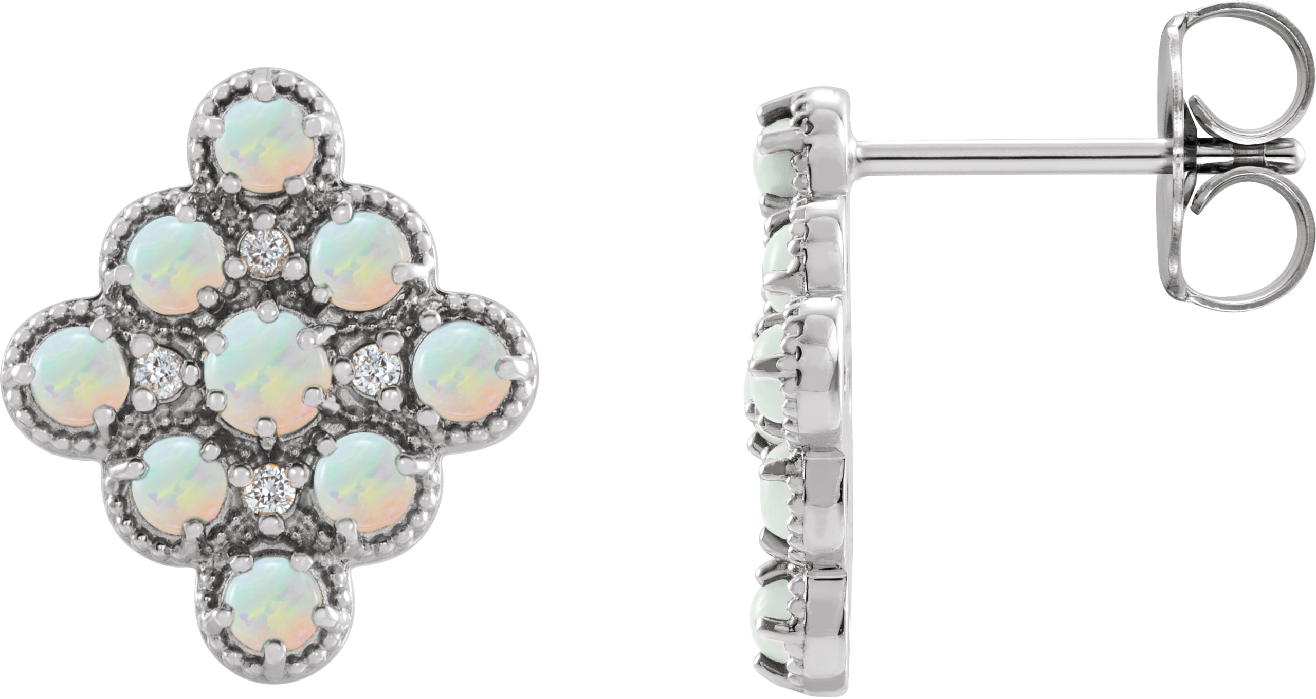 14K White Natural Ethiopian Opal & .03 CTW Natural Diamond Geometric Earrings