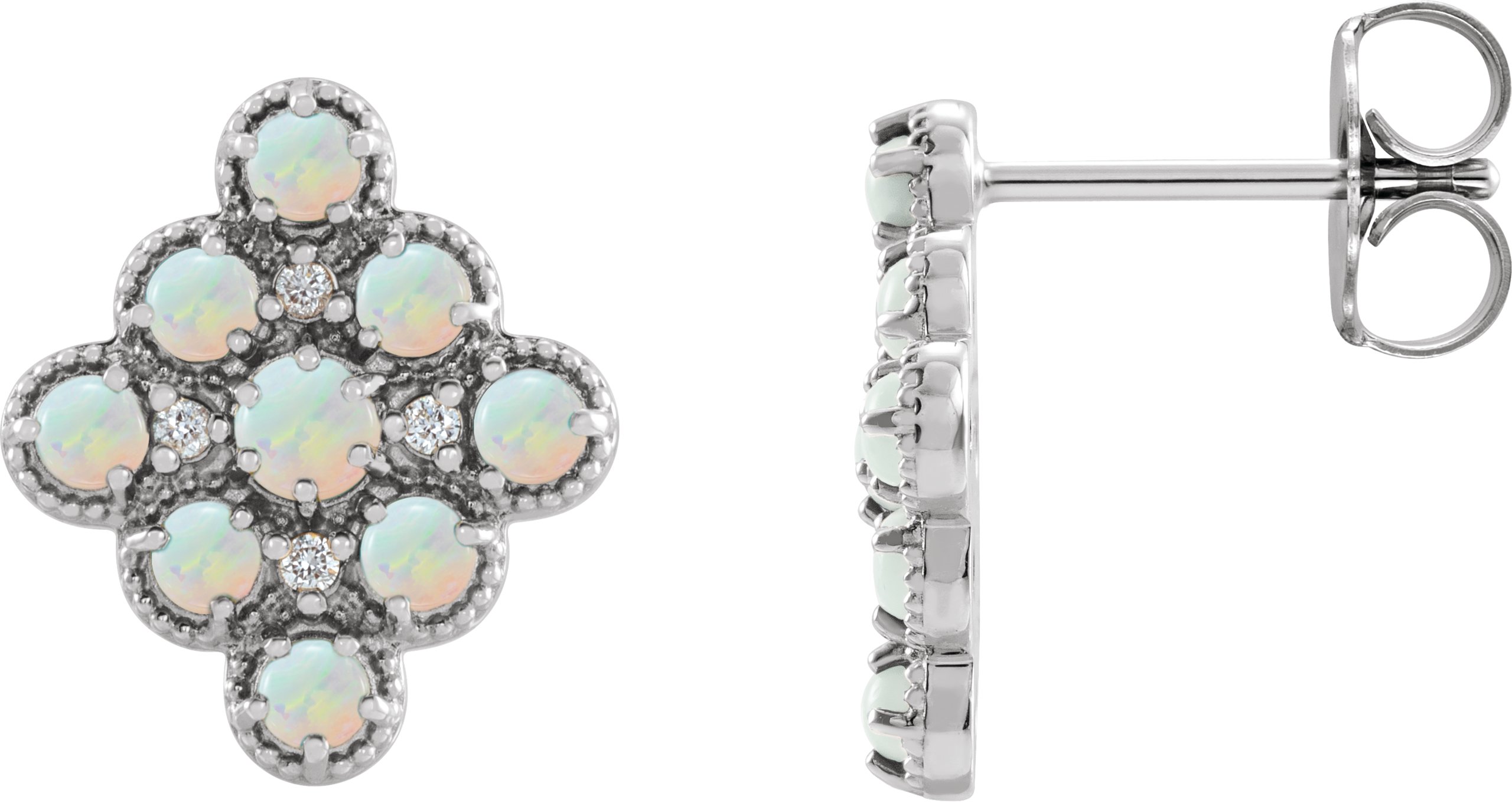 14K White Natural White Ethiopian Opal & .03 CTW Natural Diamond Geometric Earrings