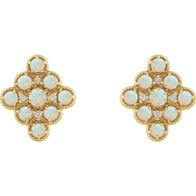 14K Yellow Natural White Ethiopian Opal & .03 CTW Natural Diamond Geometric Earrings