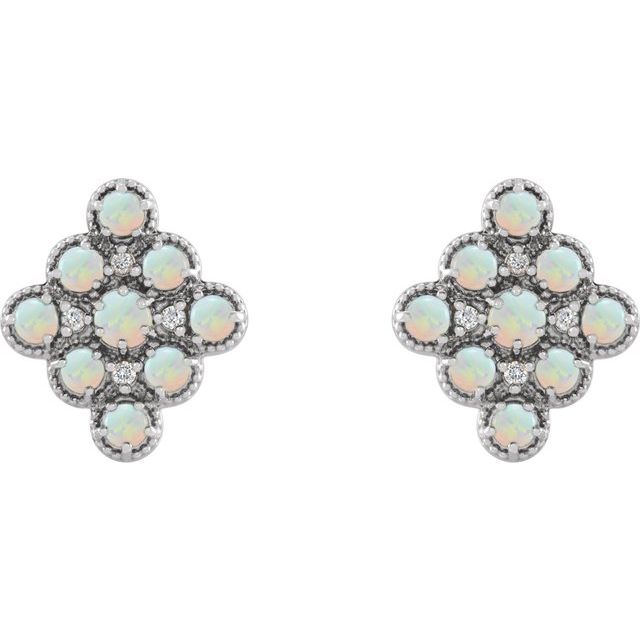14K White Natural White Ethiopian Opal & .03 CTW Natural Diamond Geometric Earrings