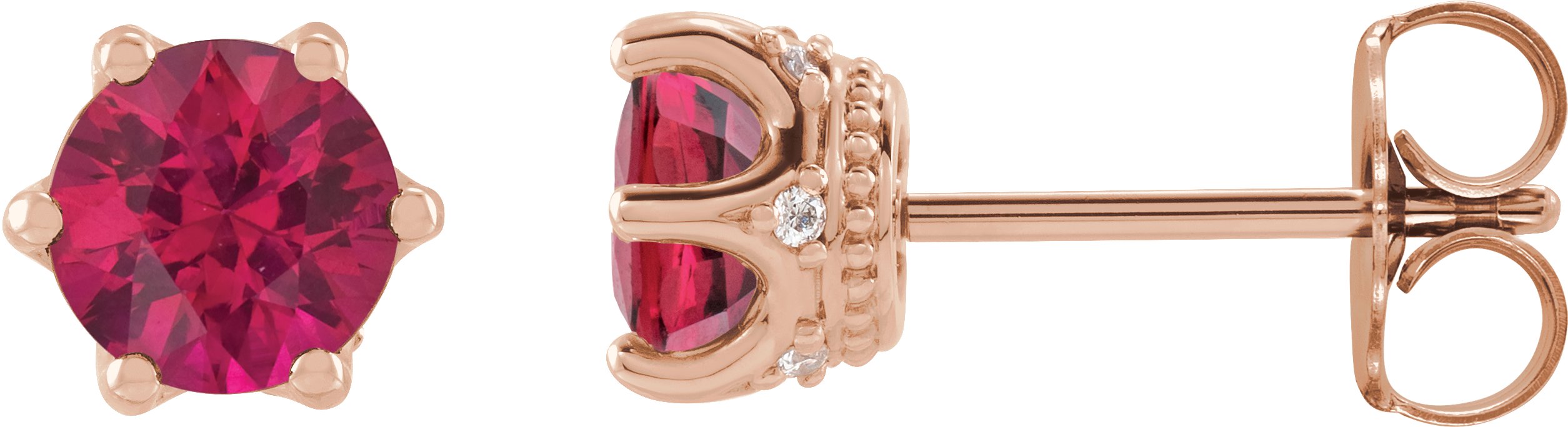 Round 6-Prong Accented Crown Stud Earrings