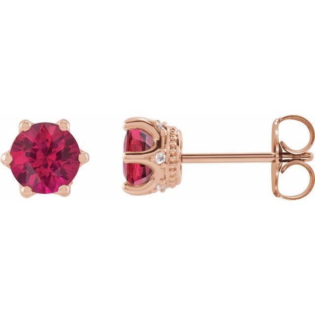 14K Rose 5 mm Lab-Grown Ruby & .03 CTW Natural Diamond Crown Earrings