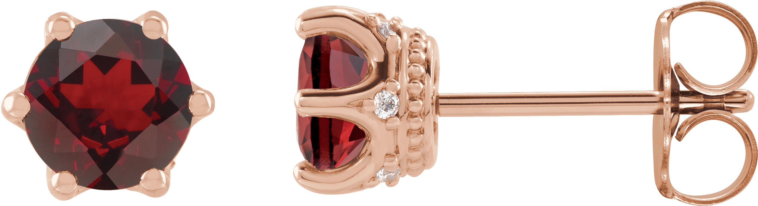 Round 6-Prong Accented Crown Stud Earrings