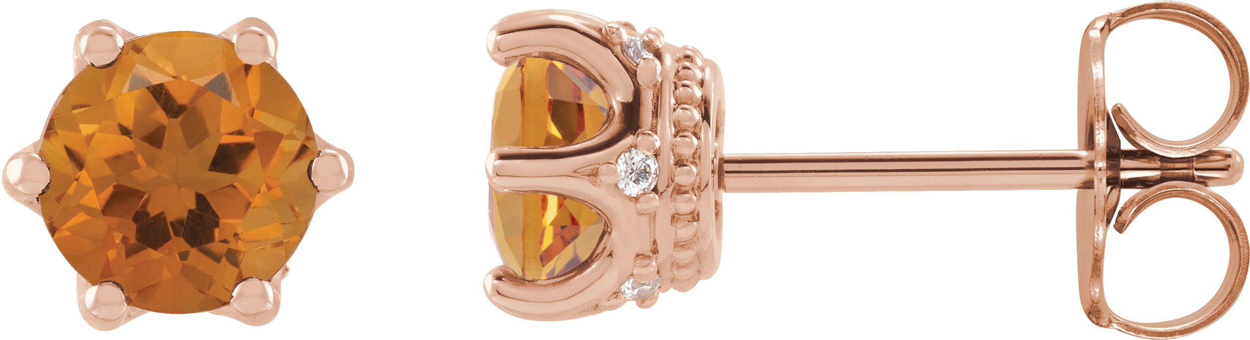 Round 6-Prong Accented Crown Stud Earrings