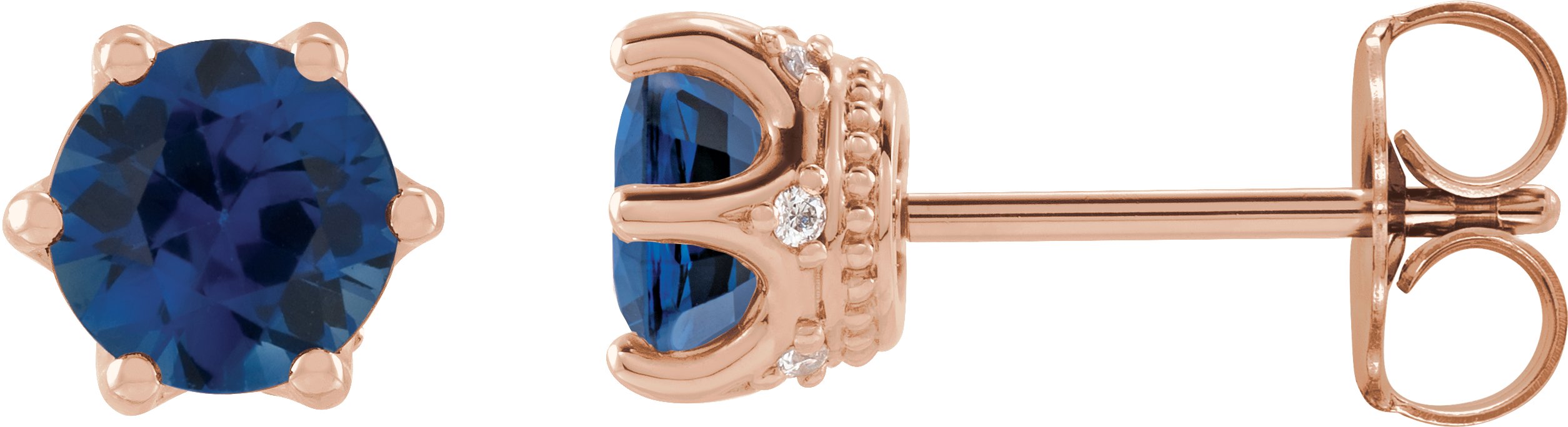 Round 6-Prong Accented Crown Stud Earrings