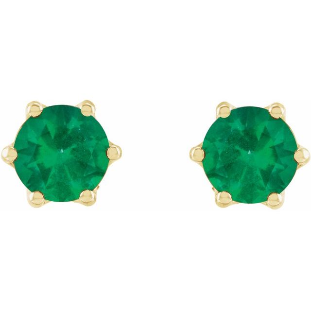 14K Yellow 5 mm Natural Emerald & .03 CTW Natural Diamond Crown Earrings
