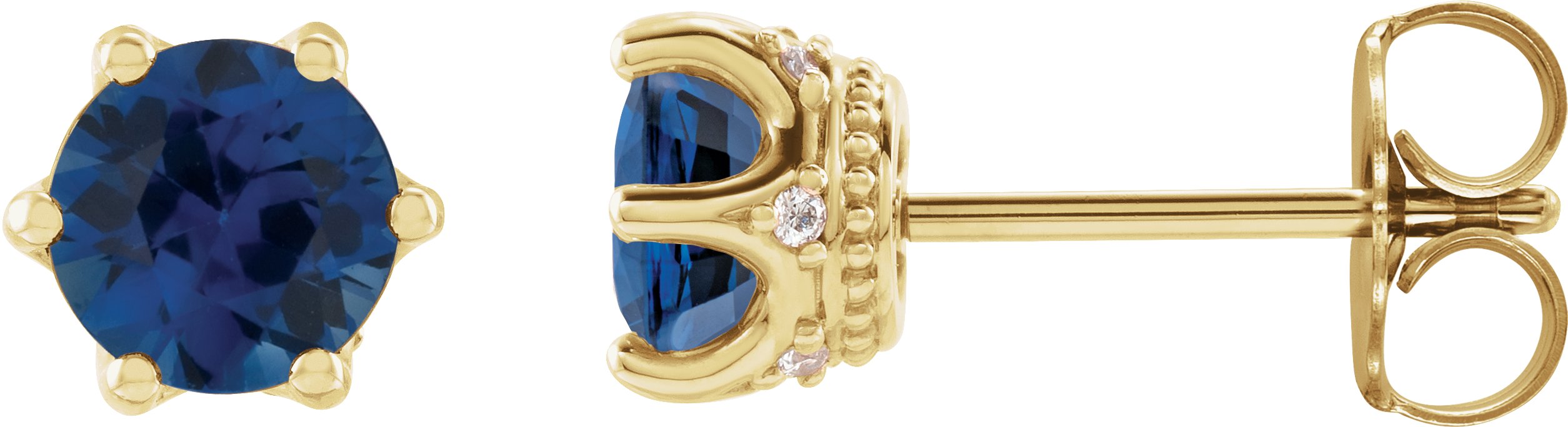 Round 6-Prong Accented Crown Stud Earrings