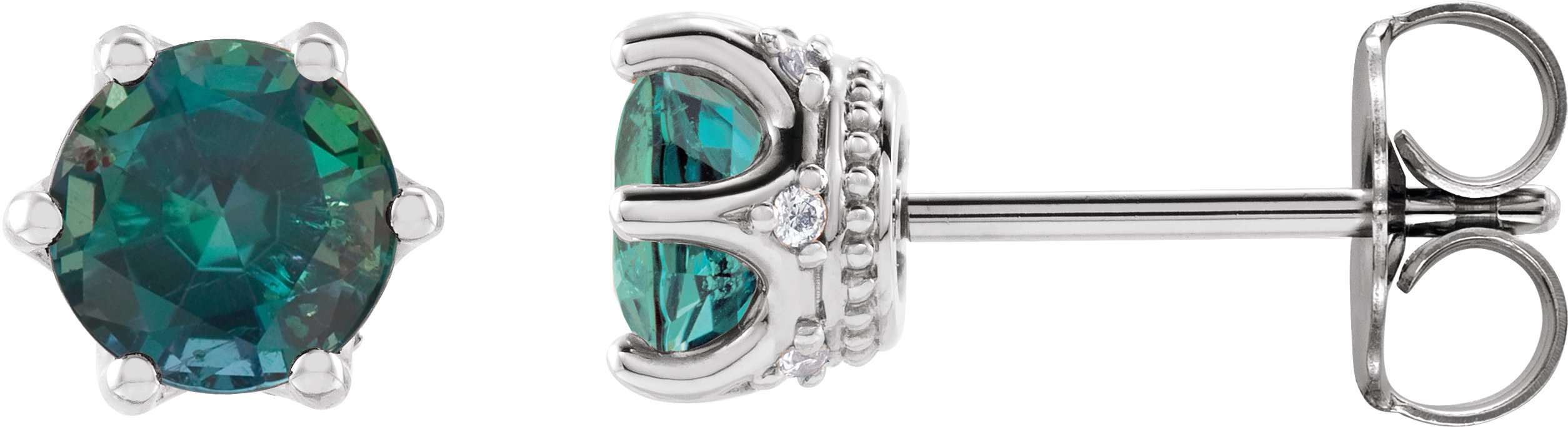Round 6-Prong Accented Crown Stud Earrings