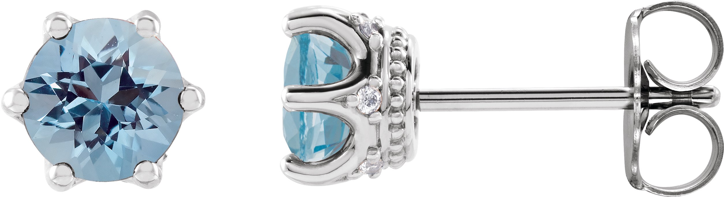 Round 6-Prong Accented Crown Stud Earrings