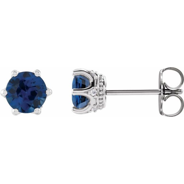 Platinum 6 mm Natural Blue Sapphire & .03 CTW Natural Diamond Crown Earrings