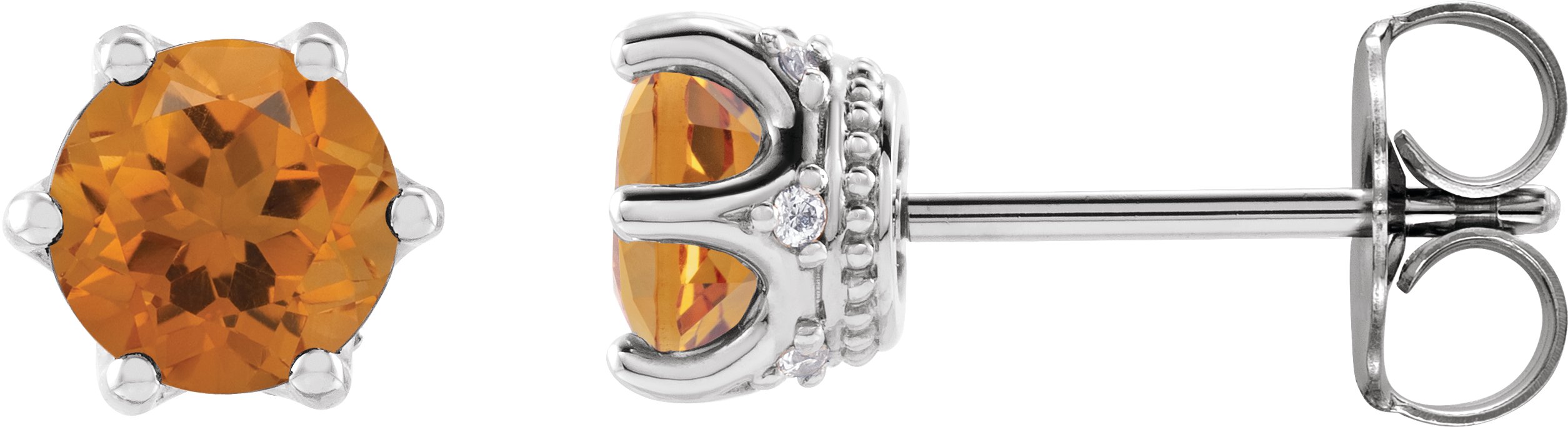 Round 6-Prong Accented Crown Stud Earrings