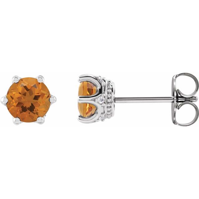 Sterling Silver 4 mm Natural Citrine & .03 CTW Natural Diamond Crown Earrings