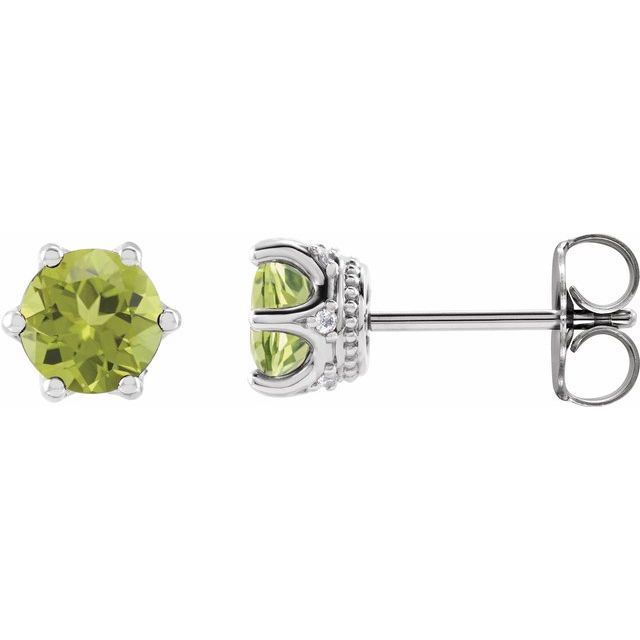 Sterling Silver 6 mm Natural Peridot & .03 CTW Natural Diamond Crown Earrings
