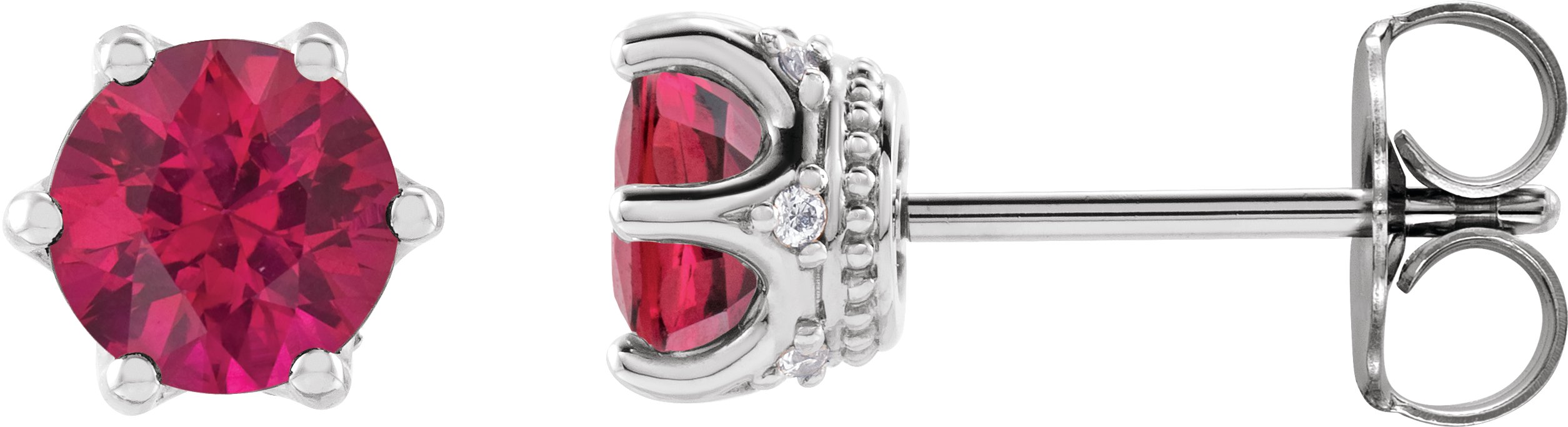 Round 6-Prong Accented Crown Stud Earrings