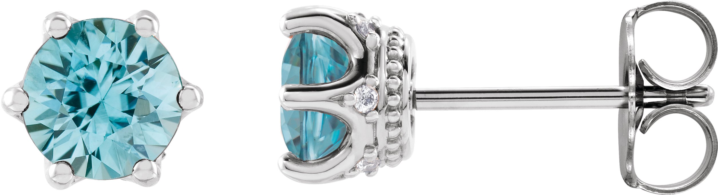 Round 6-Prong Accented Crown Stud Earrings