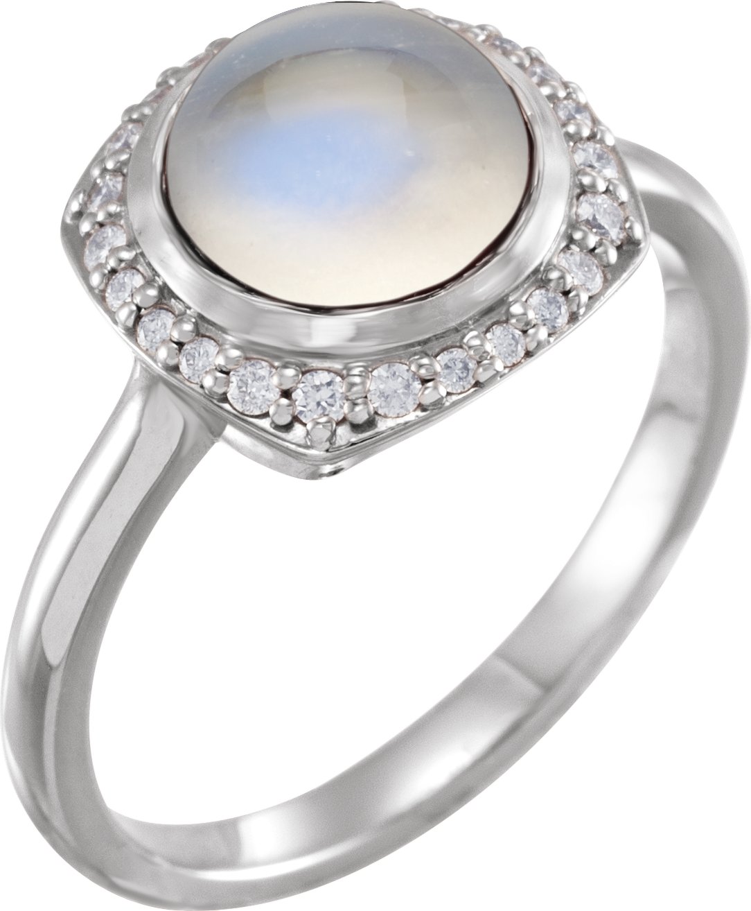 Sterling Silver Natural Rainbow Moonstone & 1/8 CTW Natural Diamond Halo-Style Ring