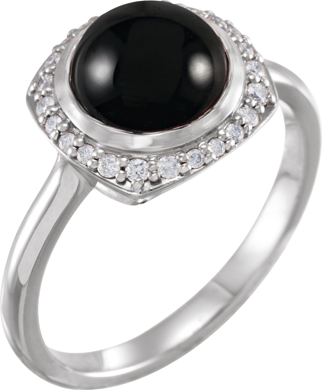 14K White Natural Black Onyx & 1/6 CTW Natural Diamond Halo-Style Ring
