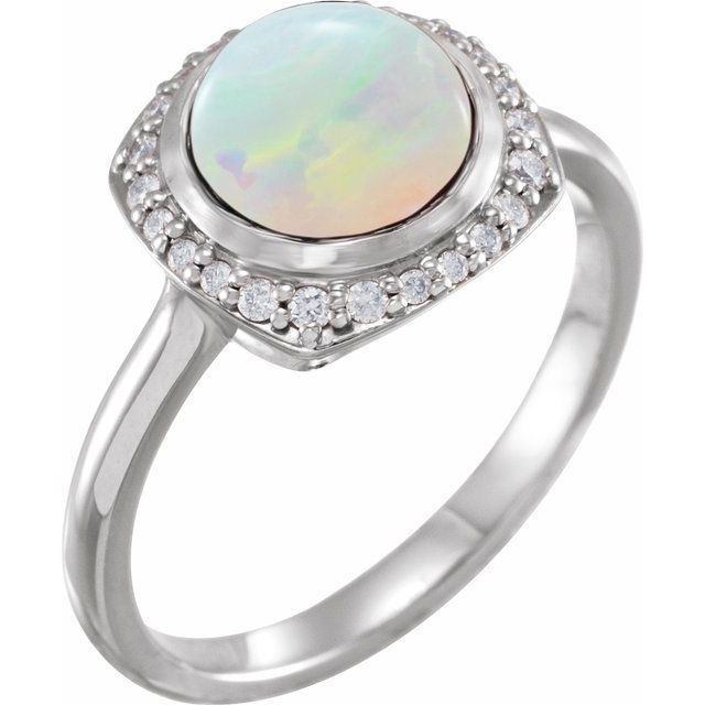 14K White Natural White Ethiopian Opal & 1/6 CTW Natural Diamond Halo-Style Ring