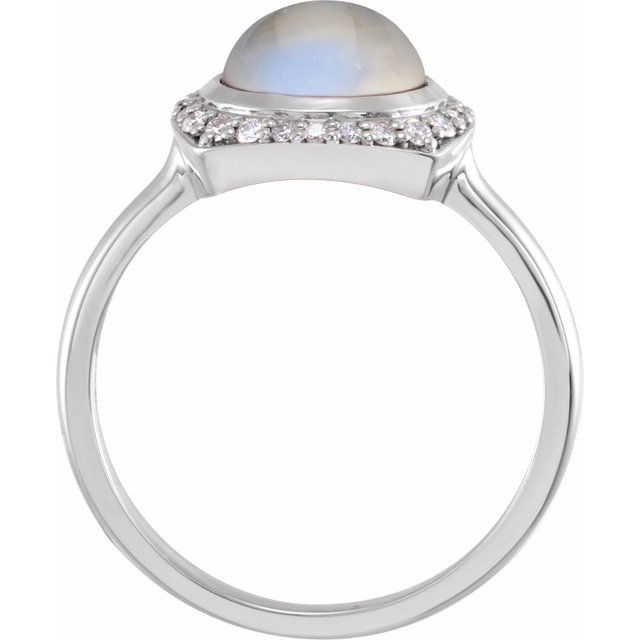 Sterling Silver Natural Rainbow Moonstone & 1/8 CTW Natural Diamond Halo-Style Ring