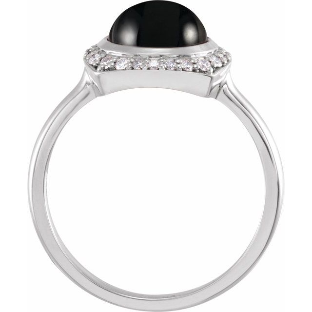 14K White Natural Black Onyx & 1/6 CTW Natural Diamond Halo-Style Ring