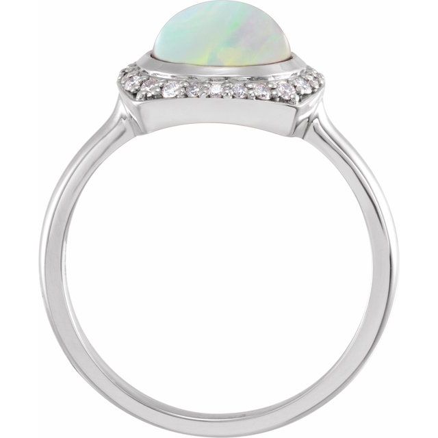 14K White Natural White Ethiopian Opal & 1/6 CTW Natural Diamond Halo-Style Ring