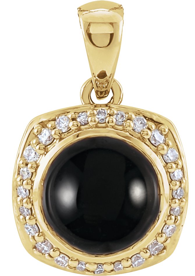 14K Yellow Natural Black Onyx & 1/8 CTW Natural Diamond Halo-Style Pendant