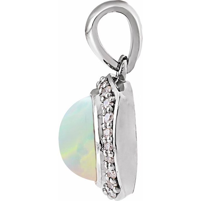 14K White Natural White Ethiopian Opal & 1/8 CTW Natural Diamond Halo-Style Pendant