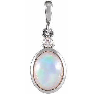 Sterling Silver 6x4 mm Natural White Ethiopian Opal & .015 CT Natural Diamond Pendant