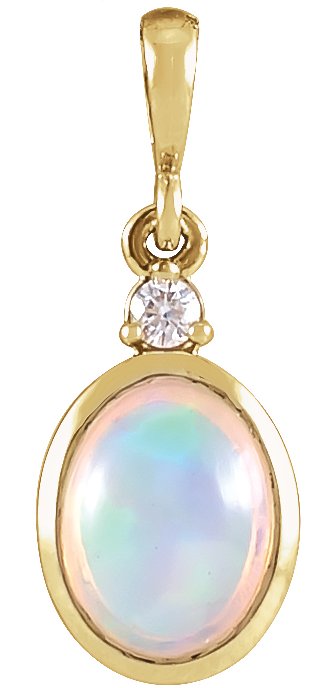 14K Yellow 6x4 mm Natural White Ethiopian Opal & .015 CT Natural Diamond Pendant