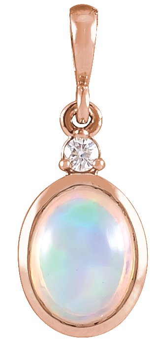 14K Rose 6x4 mm Natural White Ethiopian Opal & .015 CT Natural Diamond Pendant