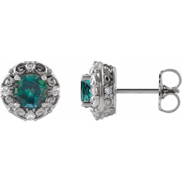 Sterling Silver 4 mm Lab-Grown Alexandrite & 1/10 CTW Natural Diamond Halo-Style Earrings