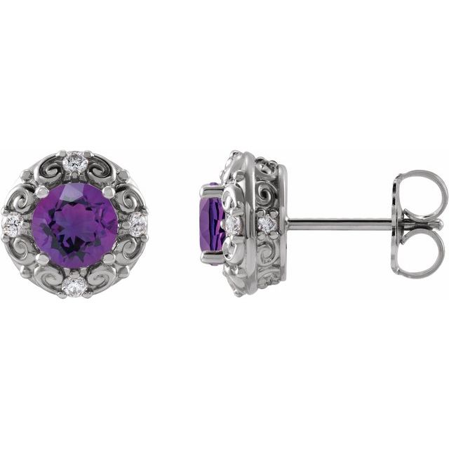 Platinum 5 mm Natural Amethyst & 1/6 CTW Natural Diamond Halo-Style Earrings