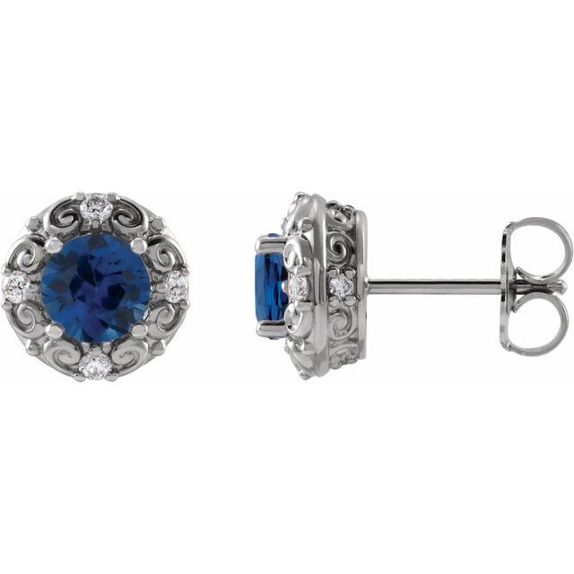 Platinum 6 mm Natural Blue Sapphire & 1/4 CTW Natural Diamond Halo-Style Earrings
